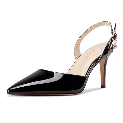 Castamere Damen Slingback Geschlossene Spitze Zehenkappe Stiletto Absatz Heel Slip-on Dress Hochzeit Lässig Schuhe 8 cm Heels Schwarz 42 EU von Castamere