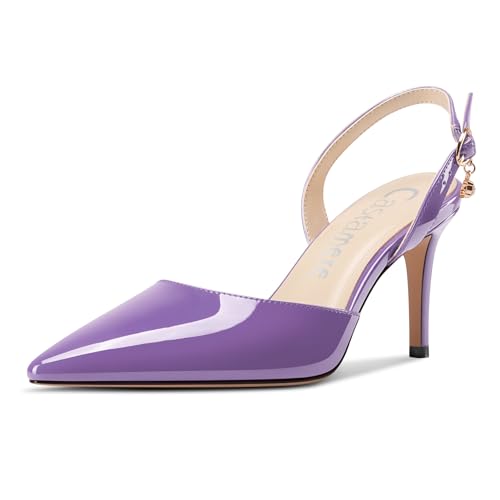 Castamere Damen Slingback Geschlossene Spitze Zehenkappe Stiletto Absatz Heel Slip-on Dress Hochzeit Lässig Schuhe 8 cm Heels Violett 43 EU von Castamere