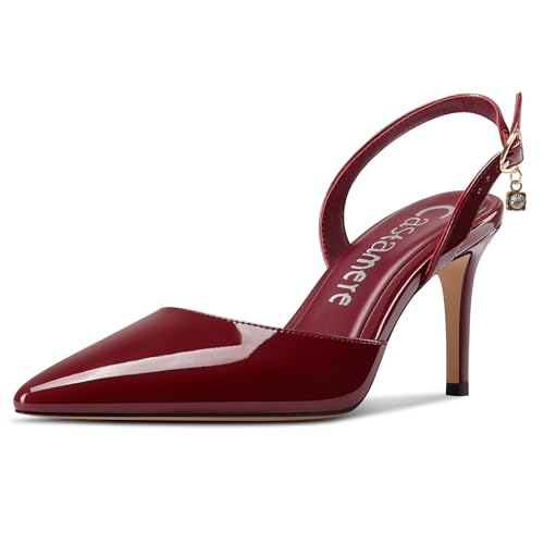 Castamere Damen Slingback Geschlossene Spitze Zehenkappe Stiletto Absatz Heel Slip-on Dress Hochzeit Lässig Schuhe 8 cm Heels Weinrot 41 EU von Castamere