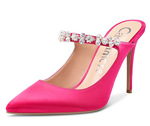 Castamere Damen Slip-On High Heels Slingback Kristall Sandalen Stilettos 10CM Heel Rose Satin Schuhe EU 45 von Castamere