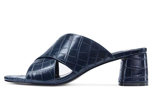 Castamere Damen Slip-On Peep Toe Sandalen Slingback Blockabsatz 5CM Blau Navy Riss Schuhe EU 39 von Castamere