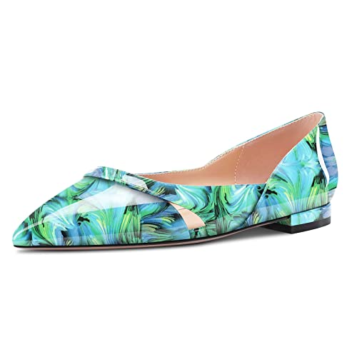 Castamere Damen Slip-on Pumps Niedrige Absatz Heel Spitze Zehenkappe Büroschuhe Cute 1 cm Heels Blau Mehrfarbig 42 EU von Castamere