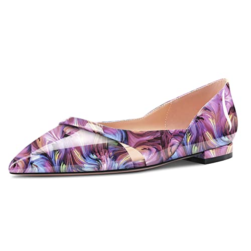 Castamere Damen Slip-on Pumps Niedrige Absatz Heel Spitze Zehenkappe Büroschuhe Cute 1 cm Heels Violett Mehrfarbig 37 EU von Castamere