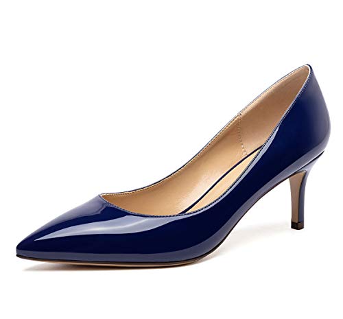 Castamere Damen Spitzen Zehen Stilettos Slip-On Mittel Heels Pumps 6.5CM Blau Navy Lackleder Schuhe EU 36 von Castamere