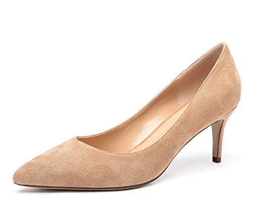 Castamere Damen Spitzen Zehen Stilettos Slip-On Mittel Heels Pumps 6.5CM Braun Kamel Wildleder Schuhe EU 39.5 von Castamere