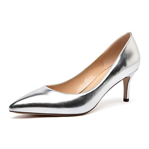Castamere Damen Spitzen Zehen Stilettos Slip-On Mittel Heels Pumps 6.5CM Silber Pu Schuhe EU 40 von Castamere