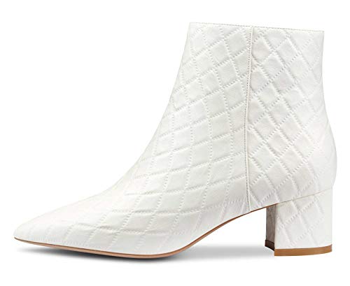 Castamere Damen Stiefel Reißverschluss Stiefeletten Spitzen Zehen Blockabsatz Mittel Heel 5CM Weiß Sahne Pu Schuhe EU 45 von Castamere
