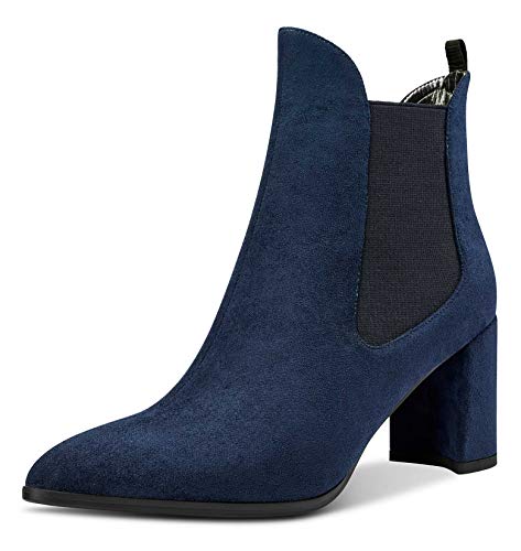 Castamere Damen Stiefel Spitzen Zehen Blockabsatz Stiefeletten Mittel Heel 7.5CM Chelsea Boots Blau Navy Wildleder Schuhe EU 39 von Castamere