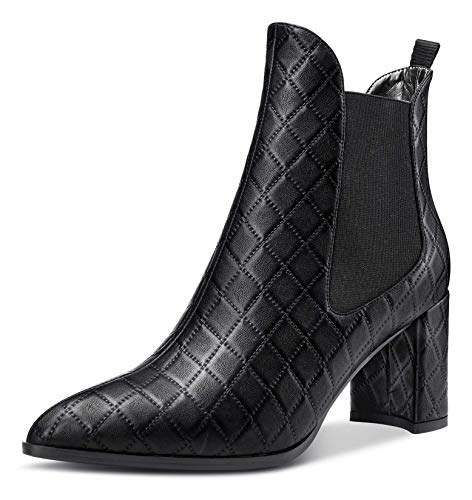 Castamere Damen Stiefel Spitzen Zehen Blockabsatz Stiefeletten Mittel Heel 7.5CM Chelsea Boots Schwarz Pu Schuhe EU 41.5 von Castamere