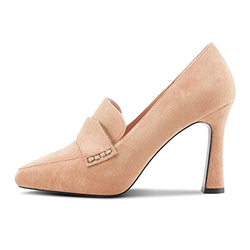 Castamere Damen Stiletto Hoher High Absatz Heel Geschlossene Spitze Zehenkappe Pumps Slip-on Büroschuhe Party Clear Cute Schuhe 10 cm Heels Beige 36 EU von Castamere