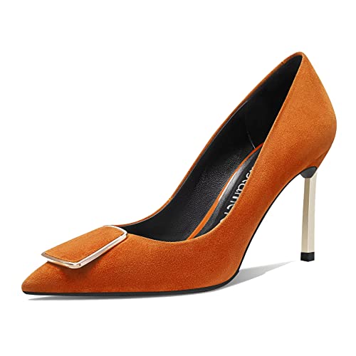 Castamere Damen Stiletto Hoher High Absatz Heel Geschlossene Spitze Zehenkappe Pumps Slip-on Party Büroschuhe Dress Cute Klassisch Schuhe 8.5 cm Heels Orange 41 EU von Castamere