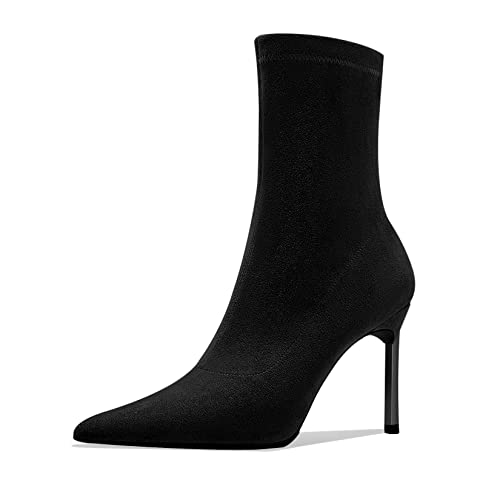 Castamere Damen Stiletto Hoher High Absatz Heel Geschlossene Spitze Zehenkappe Slip-on Stiefeletten Büroschuhe Party Clear Cute Klassisch Stiefel Schwarz 37 EU von Castamere