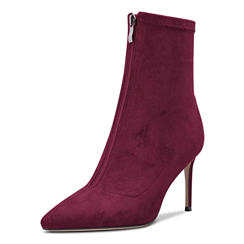 Castamere Damen Stiletto Hoher High Absatz Heel Geschlossene Spitze Zehenkappe Stiefeletten 8.5 CM Heels Slip-on Reißverschluss Klassisch Cute Schuhe Rot 40 EU von Castamere