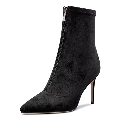 Castamere Damen Stiletto Hoher High Absatz Heel Geschlossene Spitze Zehenkappe Stiefeletten 8.5 CM Heels Slip-on Reißverschluss Klassisch Cute Schuhe Schwarz 39 EU von Castamere