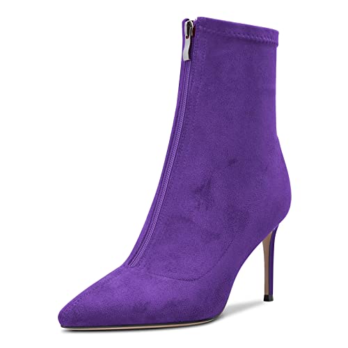 Castamere Damen Stiletto Hoher High Absatz Heel Geschlossene Spitze Zehenkappe Stiefeletten 8.5 CM Heels Slip-on Reißverschluss Klassisch Cute Schuhe Violett 39 EU von Castamere
