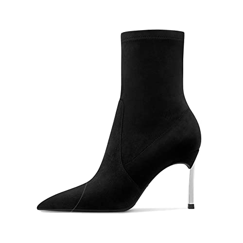 Castamere Damen Stiletto Hoher High Absatz Heel Geschlossene Spitze Zehenkappe Stiefeletten Slip-on Büroschuhe Clear Klassisch Stiefel 8.5 CM Heels Schwarz 44 EU von Castamere