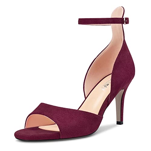 Castamere Damen Stiletto Hoher High Absatz Heel Peep Open Zehenkappe Knöchelriemen Sandalen Hochzeit Party 6.5 CM Heels Burgund Rot 40 EU von Castamere