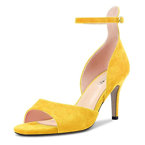 Castamere Damen Stiletto Hoher High Absatz Heel Peep Open Zehenkappe Knöchelriemen Sandalen Hochzeit Party 6.5 CM Heels Gelb 45 EU von Castamere