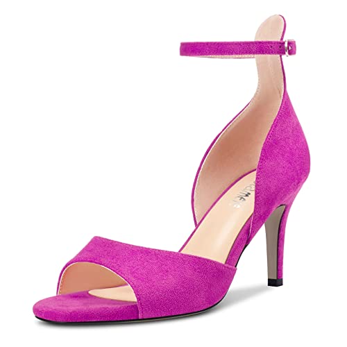 Castamere Damen Stiletto Hoher High Absatz Heel Peep Open Zehenkappe Knöchelriemen Sandalen Hochzeit Party 6.5 CM Heels Magenta Rot 40 EU von Castamere