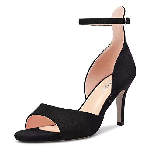 Castamere Damen Stiletto Hoher High Absatz Heel Peep Open Zehenkappe Knöchelriemen Sandalen Hochzeit Party 6.5 CM Heels Schwarz 37 EU von Castamere