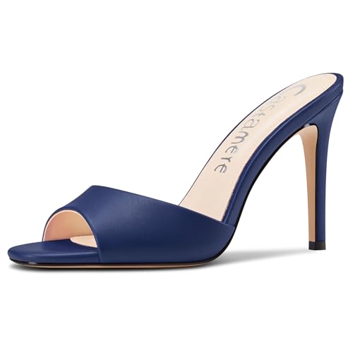 Castamere Damen Stiletto Hoher High Absatz Heel Peep Open Zehenkappe Pantoletten Schuhe Sandalen Slip-on Dress Party Sandalen 10 CM Heels Marineblau 39 EU von Castamere