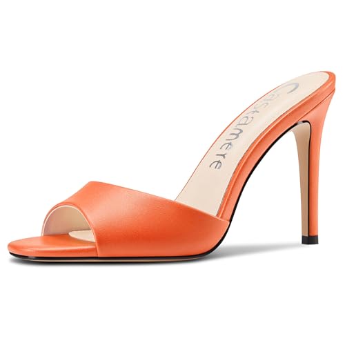 Castamere Damen Stiletto Hoher High Absatz Heel Peep Open Zehenkappe Pantoletten Schuhe Sandalen Slip-on Dress Party Sandalen 10 CM Heels Orange 41 EU von Castamere