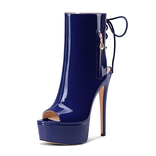 Castamere Damen Stiletto Hoher High Absatz Heel Peep Open Zehenkappe Plateau Plattform Sommer Stiefeletten Schnüren Schnürung Stiefel 15 CM Marineblau 40 EU Castamere Damen Stiletto Hoher High Absatz Heel Peep Open Zehenkappe Plateau Plattform Sommer Stiefeletten Schnüren Schnürung Stiefel 15 CM Marineblau 40 EU von Castamere