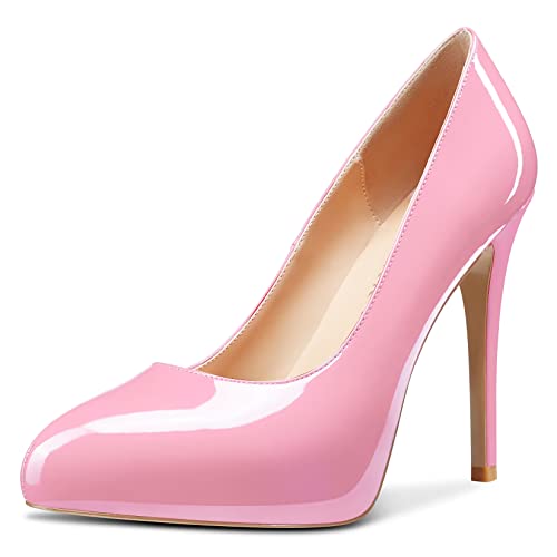 Castamere Damen Stiletto Hoher High Absatz Heel Pumps Plateau Plattform Geschlossene Zehenkappe Slip-on Hochzeit Büroschuhe Sexy Dress 12 cm Heels Rosa B 45 EU von Castamere