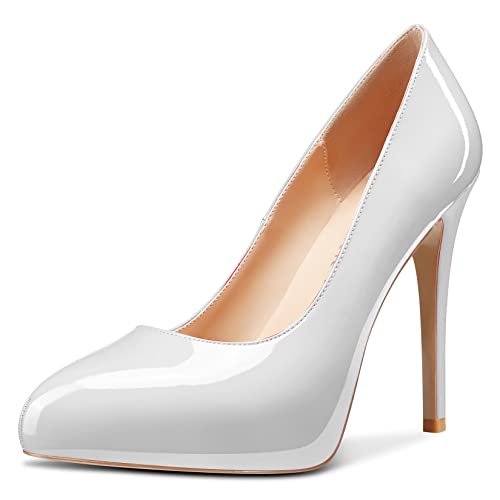 Castamere Damen Stiletto Hoher High Absatz Heel Pumps Plateau Plattform Geschlossene Zehenkappe Slip-on Hochzeit Büroschuhe Sexy Dress 12 cm Heels Weiß 43 EU von Castamere