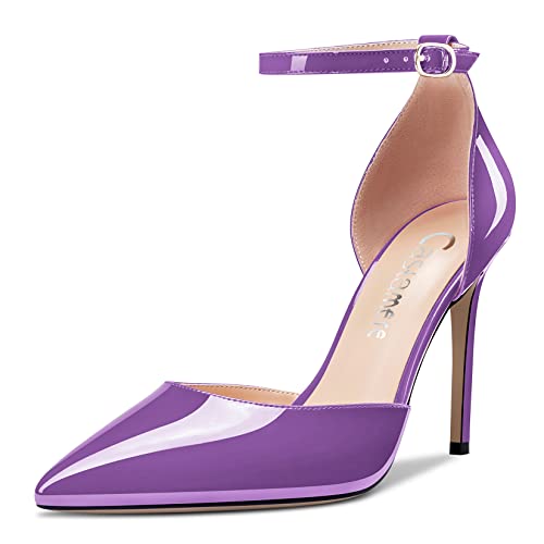 Castamere Damen Stiletto Hoher High Absatz Heel Spitze Zehenkappe Knöchelriemen Two-Piece Dress Pumps Slip-on Schnalle Hochzeit Party 10 cm Heels Violett Lackleder 36 EU von Castamere