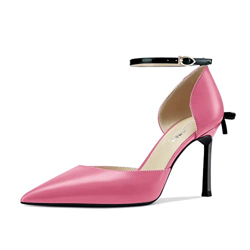 Castamere Damen Stiletto Hoher High Absatz Heel Spitze Zehenkappe Pumps Knöchelriemen Two-Piece Bogenknoten Dress 8.5 cm Heels Rosa C 45 EU von Castamere