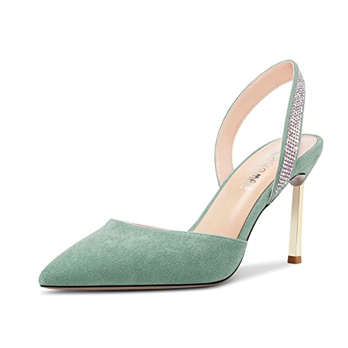 Castamere Damen Stiletto Hoher High Absatz Heel Spitze Zehenkappe Pumps Slingback Slip-on Diamant Kristall 8.5 cm Heels Grün 37 EU von Castamere