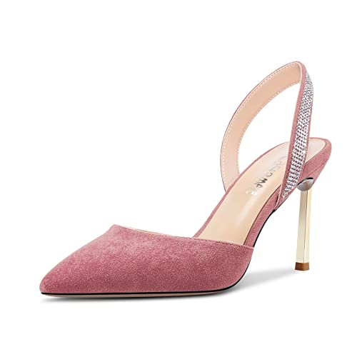 Castamere Damen Stiletto Hoher High Absatz Heel Spitze Zehenkappe Pumps Slingback Slip-on Diamant Kristall 8.5 cm Heels Rosa 37 EU von Castamere