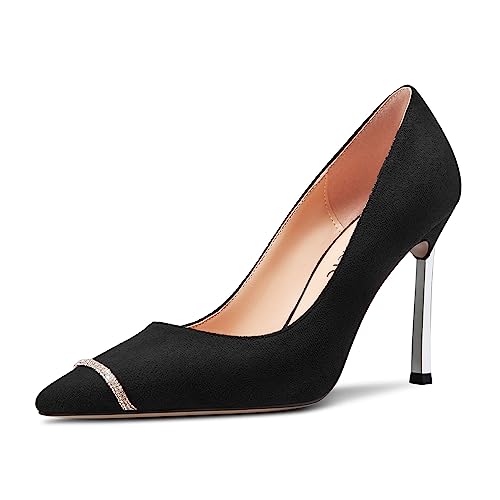 Castamere Damen Stiletto Hoher High Absatz Heel Spitze Zehenkappe Slip-on Diamant Kristall Pumps Hochzeit Büroschuhe Sexy 10 cm Heels Schwarz 40 EU von Castamere