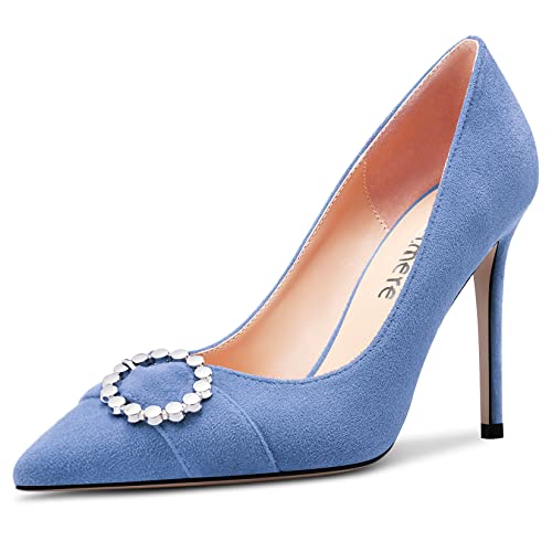 Castamere Damen Stiletto Hoher High Absatz Heel Spitze Zehenkappe Slip-on Diamant Kristall Pumps Hochzeit Lässig 10 cm Heels Kobaltblau 44 EU von Castamere