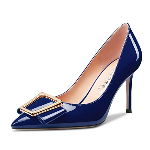 Castamere Damen Stiletto Hoher High Absatz Heel Spitze Zehenkappe Slip-on Pumps Dress Hochzeit Büroschuhe 10 cm Heels Navy Blau 37 EU von Castamere