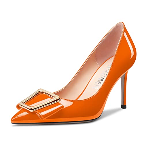 Castamere Damen Stiletto Hoher High Absatz Heel Spitze Zehenkappe Slip-on Pumps Dress Hochzeit Büroschuhe 10 cm Heels Orange 39 EU von Castamere
