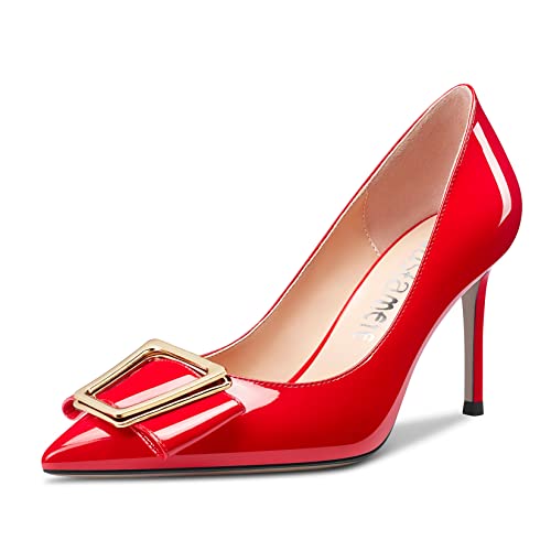 Castamere Damen Stiletto Hoher High Absatz Heel Spitze Zehenkappe Slip-on Pumps Dress Hochzeit Büroschuhe 10 cm Heels Rot 41 EU von Castamere