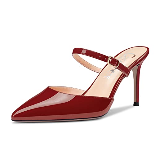 Castamere Damen Stiletto Hoher High Absatz Heel Spitze Zehenkappe Slip-on Slingback Sandalen Hochzeit Dress 8.5 CM Heels Schuhe Burgund Rot 43 EU von Castamere