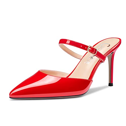 Castamere Damen Stiletto Hoher High Absatz Heel Spitze Zehenkappe Slip-on Slingback Sandalen Hochzeit Dress 8.5 CM Heels Schuhe Rot 43 EU von Castamere