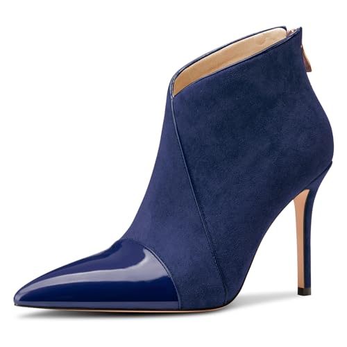 Castamere Damen Stiletto Hoher High Absatz Heel Spitze Zehenkappe Stiefeletten Reißverschluss Slip-on Party Büroschuhe Dress Stiefel Navy Blau 40 EU von Castamere