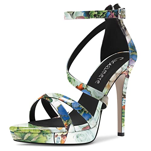 Castamere Damen Stiletto Hoher High Plateau Plattform Absatz Heel Open Zehenkappe Knöchelriemen Sandalen Reißverschluss Party 12 CM Heels Grüne Blume 41 EU Castamere Damen Stiletto Hoher High Plateau Plattform Absatz Heel Open Zehenkappe Knöchelriemen Sandalen Reißverschluss Party 12 CM Heels Grüne Blume 41 EU von Castamere