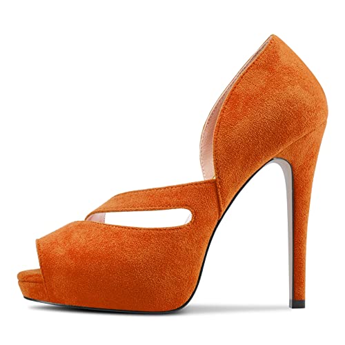 Castamere Damen Stiletto Hoher High Plateau Plattform Absatz Heel Peep Open Zehenkappe Sandalen Slip-on Hochzeit Sexy Schuhe Orange 39 EU von Castamere