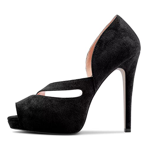 Castamere Damen Stiletto Hoher High Plateau Plattform Absatz Heel Peep Open Zehenkappe Sandalen Slip-on Hochzeit Sexy Schuhe Schwarz 38 EU von Castamere