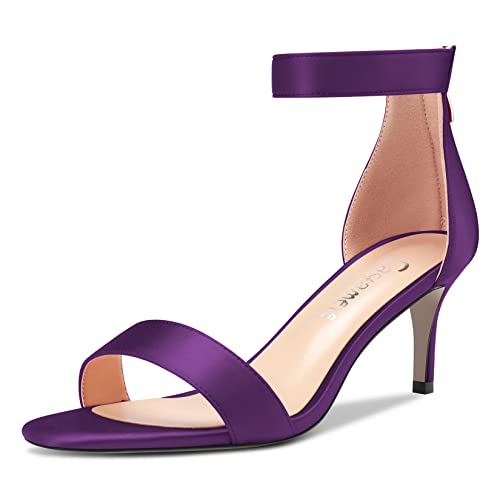 Castamere Damen Stiletto Kitten Absatz Heel Peep Open Zehenkappe Knöchelriemen Sandalen Klassisch Cute Dress 6 CM Heels Violett Satin 38 EU von Castamere