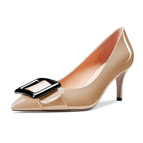 Castamere Damen Stiletto Mittlerem Absatz Heel Geschlossene Spitze Zehenkappe Pumps Slip-on Dress Cute Schuhe 6.5 cm Heels Beige 42 EU von Castamere