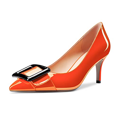 Castamere Damen Stiletto Mittlerem Absatz Heel Geschlossene Spitze Zehenkappe Pumps Slip-on Dress Cute Schuhe 6.5 cm Heels Orange 36 EU von Castamere