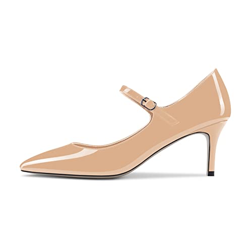 Castamere Damen Stiletto Mittlerem Absatz Heel Mary Jane Pumps Geschlossene Spitze Zehenkappe Hochzeit Büroschuhe Dress Schuhe Slip-on 6.5 cm Heels Beige 40 EU von Castamere