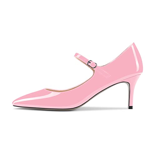 Castamere Damen Stiletto Mittlerem Absatz Heel Mary Jane Pumps Geschlossene Spitze Zehenkappe Hochzeit Büroschuhe Dress Schuhe Slip-on 6.5 cm Heels Rosa 45 EU von Castamere