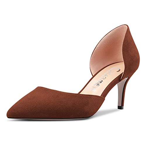 Castamere Damen Stiletto Mittlerem Absatz Heel Spitze Zehenkappe Pumps Two-Piece Slip-on Büroschuhe Klassisch 6 cm Heels Braun 37 EU von Castamere